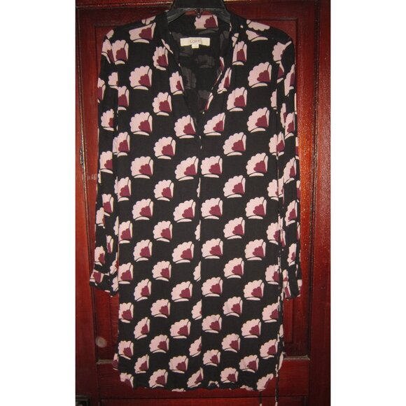 Ann Taylor Loft S Tunic Dress Popover Floral Print Pockets Rayon Tie Belt V-neck - Picture 1 of 4